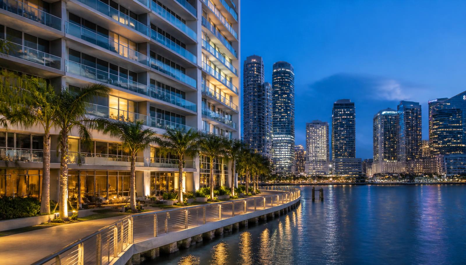 Condominios residenciales en Brickell Miami frente a la bahía
