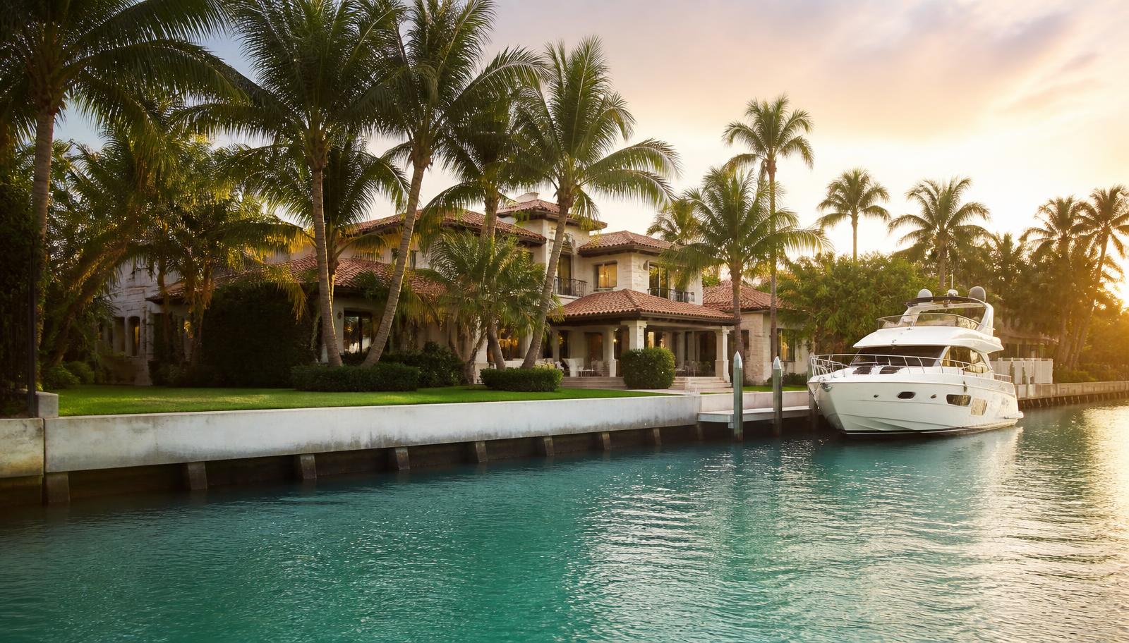 Residencia de Coral Gables sobre un canal con muelle privado y muro de contención