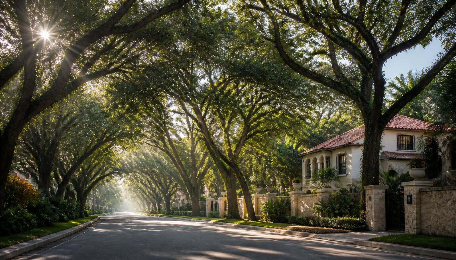 Tree-lined residential street in a Miami-Dade neighborhood