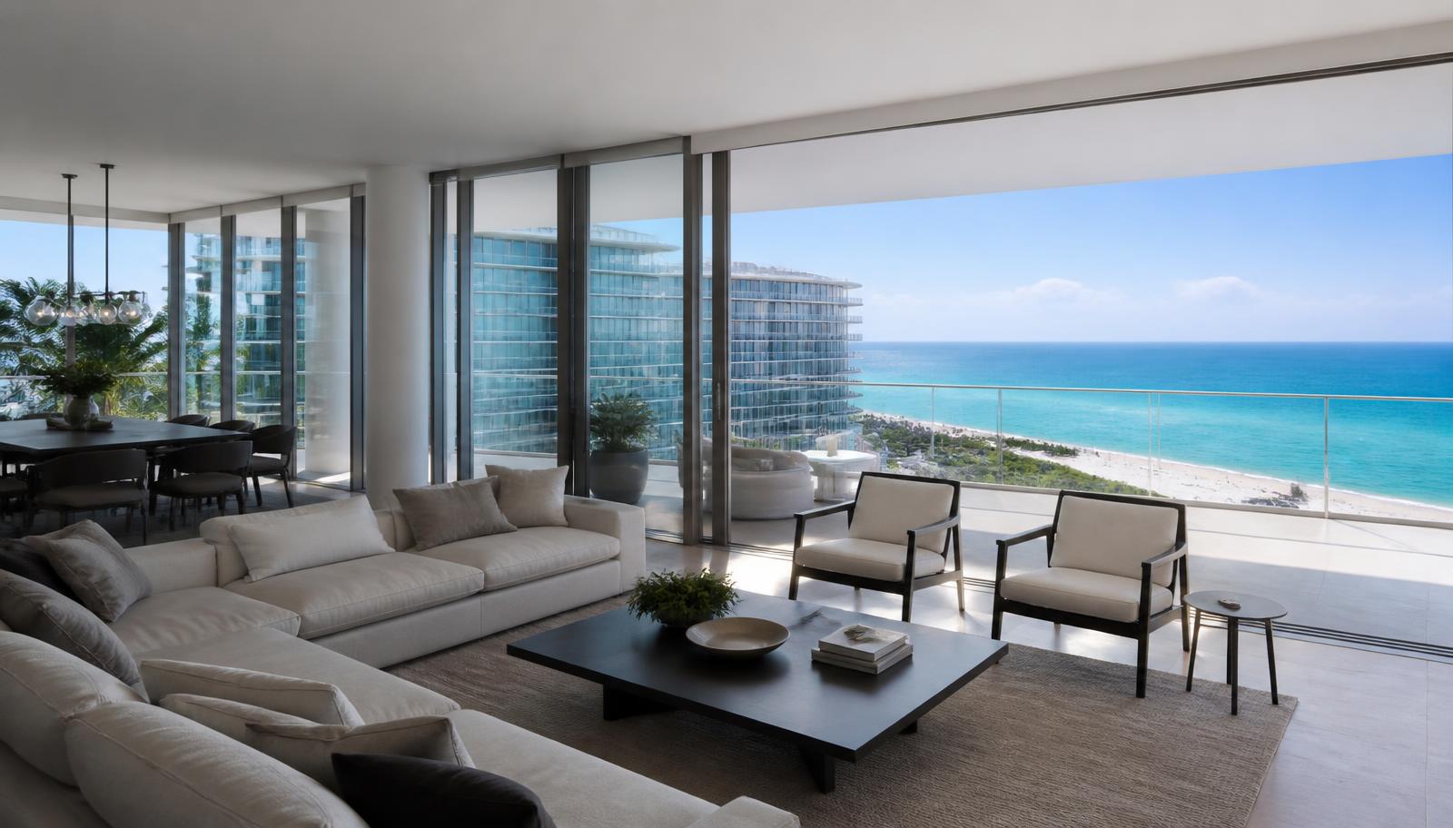 Prédio contemporâneo de apartamentos de luxo em Miami representando a propriedade de luxo vertical