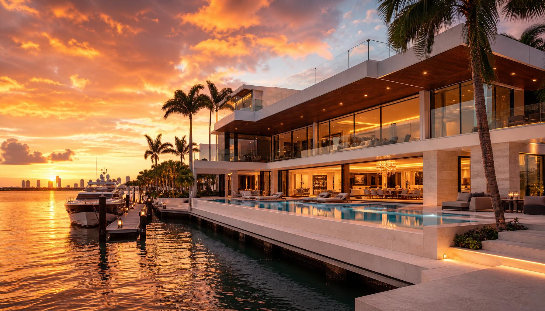 Modern Miami waterfront luxury home with private dockage on Biscayne Bay