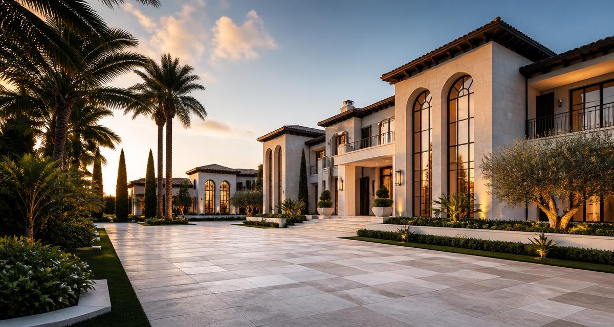 Premium Mediterranean luxury estate in Miami at golden hour