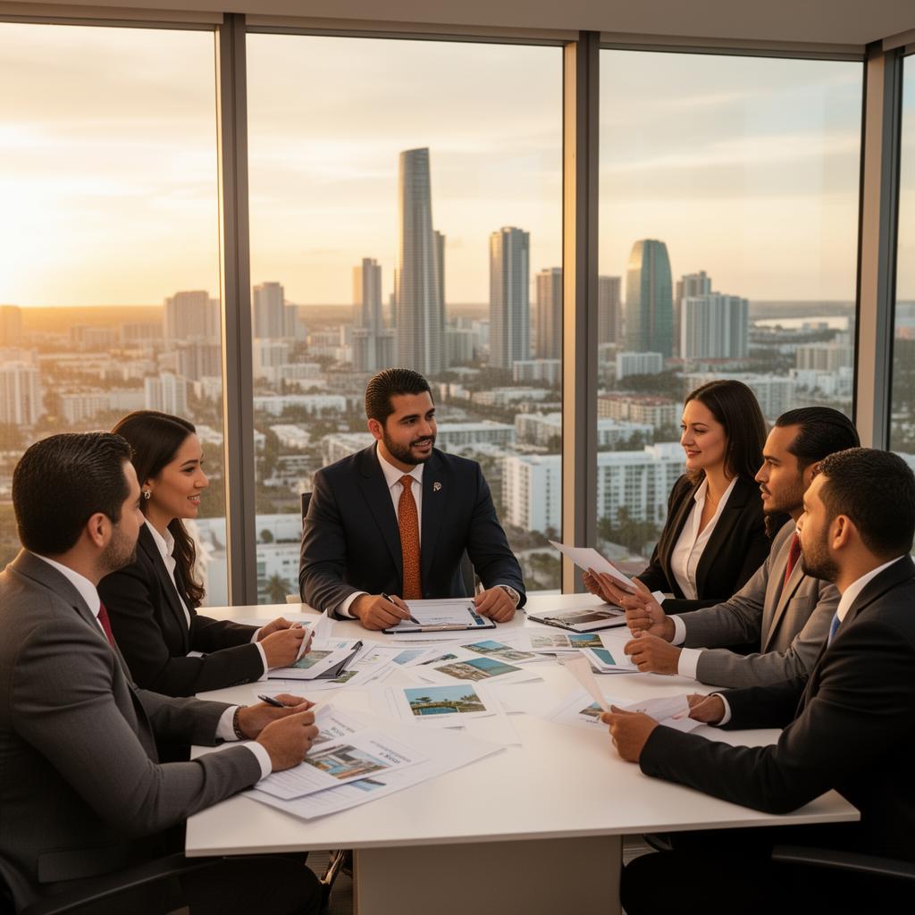 Realtor en Miami que habla español — equipo de Supreme Capital Real Estate Agents Miami reunido con clientes internacionales