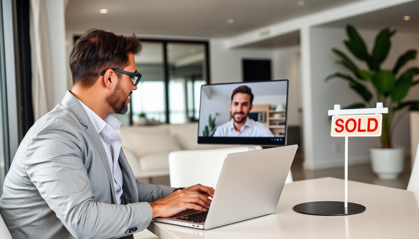 Real estate agent discussing property sale remotely via video call
