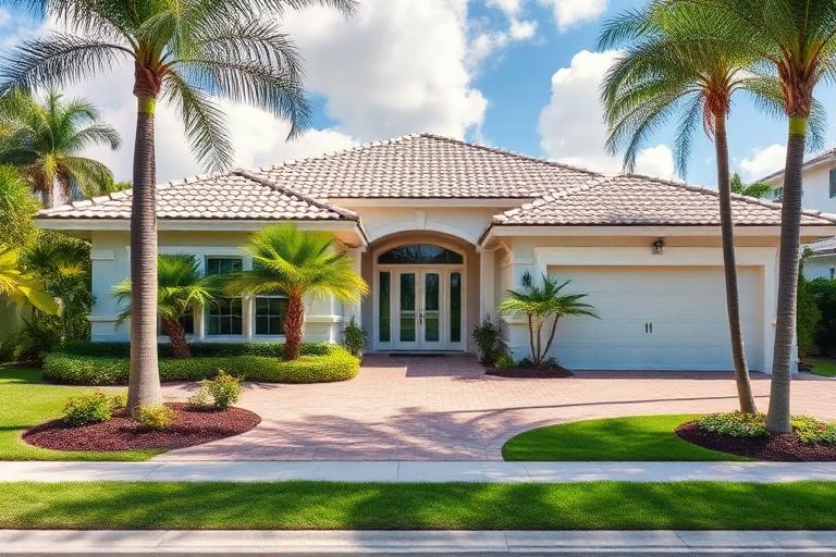 Beautiful Miami single-family home exterior with lush landscaping for home valuation