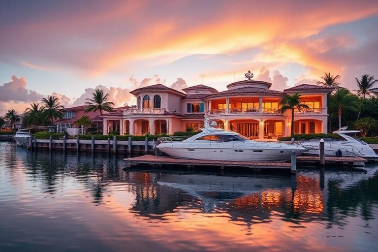 Miami luxury waterfront estate on Biscayne Bay with private dock and panoramic ocean views