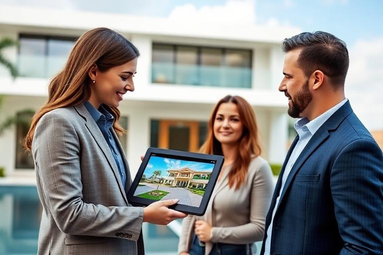 Real estate agent conducting MLS property search on laptop for Miami Florida home buyers