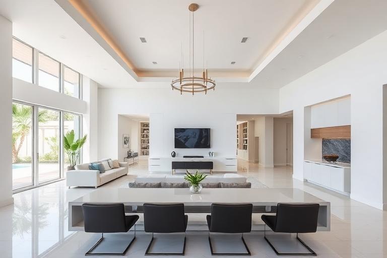 Modern luxury interior of new construction Brickell condo with floor-to-ceiling windows and bay views