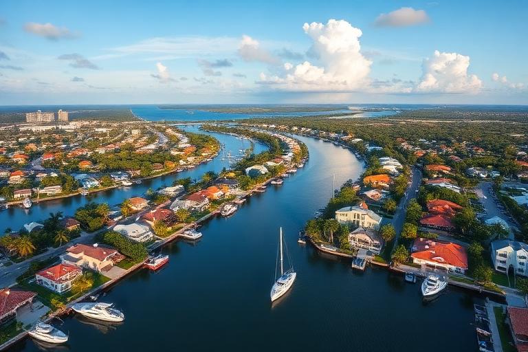 South Florida real estate panorama showing luxury waterfront properties along the Intracoastal Waterway